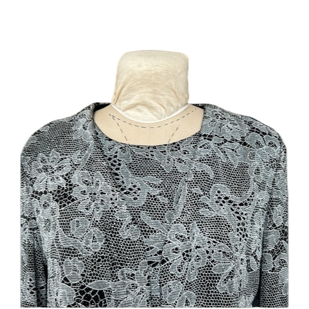 Alex‎ Evenings 2 Piece Dress Jacket Set Formal Shimmer Floral Silver/Black 14 - Picture 12 of 17